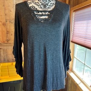WOMEN'S SIZE SMALL DARK GRAY 3/4 SLEEVE TOP TUNIC BLOUSE
